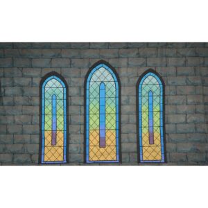 Medieval Castle Wall with Stained Glass Windows Painted Backdrop BD-0394