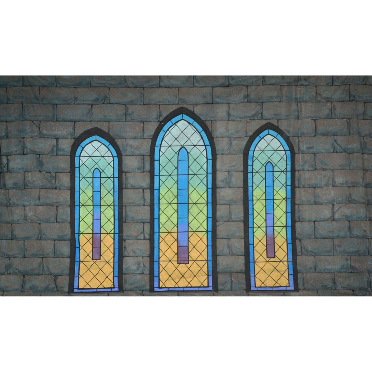 Medieval Castle Wall with Stained Glass Windows Painted Backdrop BD0394