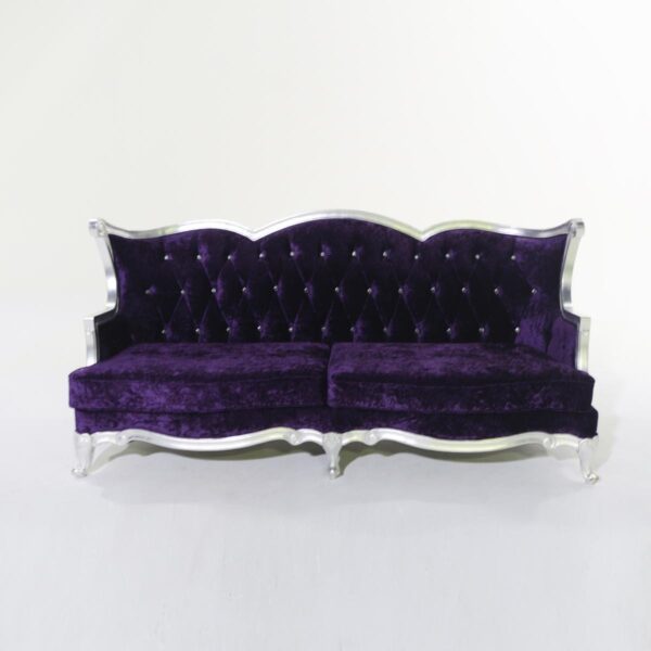 Four Seat Plush Purple Studded Velvet Couch