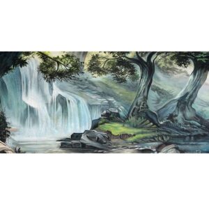 Enchanted Forest with Waterfall Backdrop