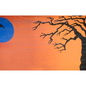 Halloween Blue Moon and Bat Painted Backdrop BD-0205