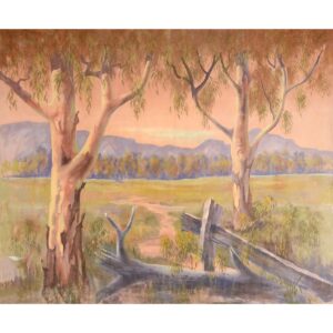 Gum Trees and Fence Painted Backdrop BD-0908