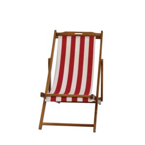 Deck Chair - White with Red Stripe, Brown Frame-0