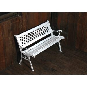 White Wooden Park Bench with cast iron detail-0