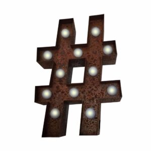 "#" Hashtag, Marquee Light, rust-0