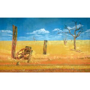 Australian Outback Desert Landscape with Posts and Wagon Wheel BD-0117