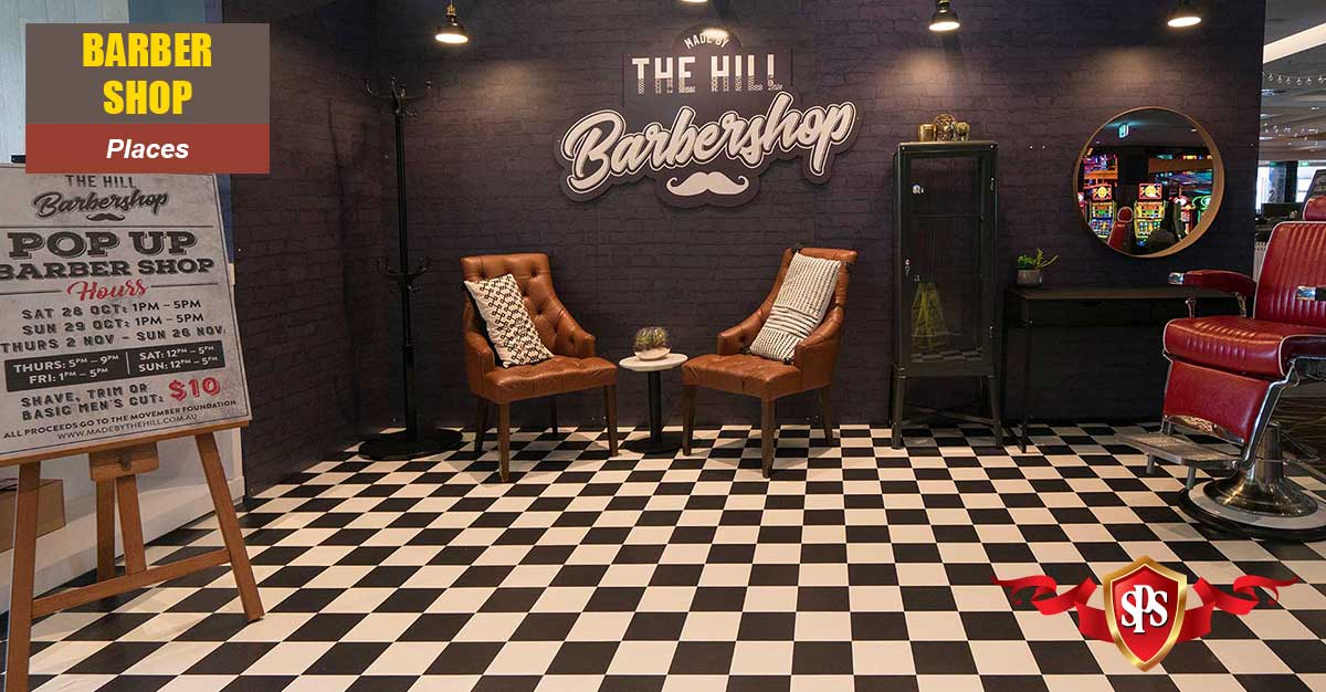 Barber Shop Theme and Prop Hire Old World Set with Signage