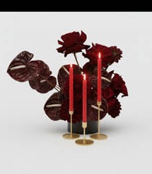 Dark floral and candle arrangement