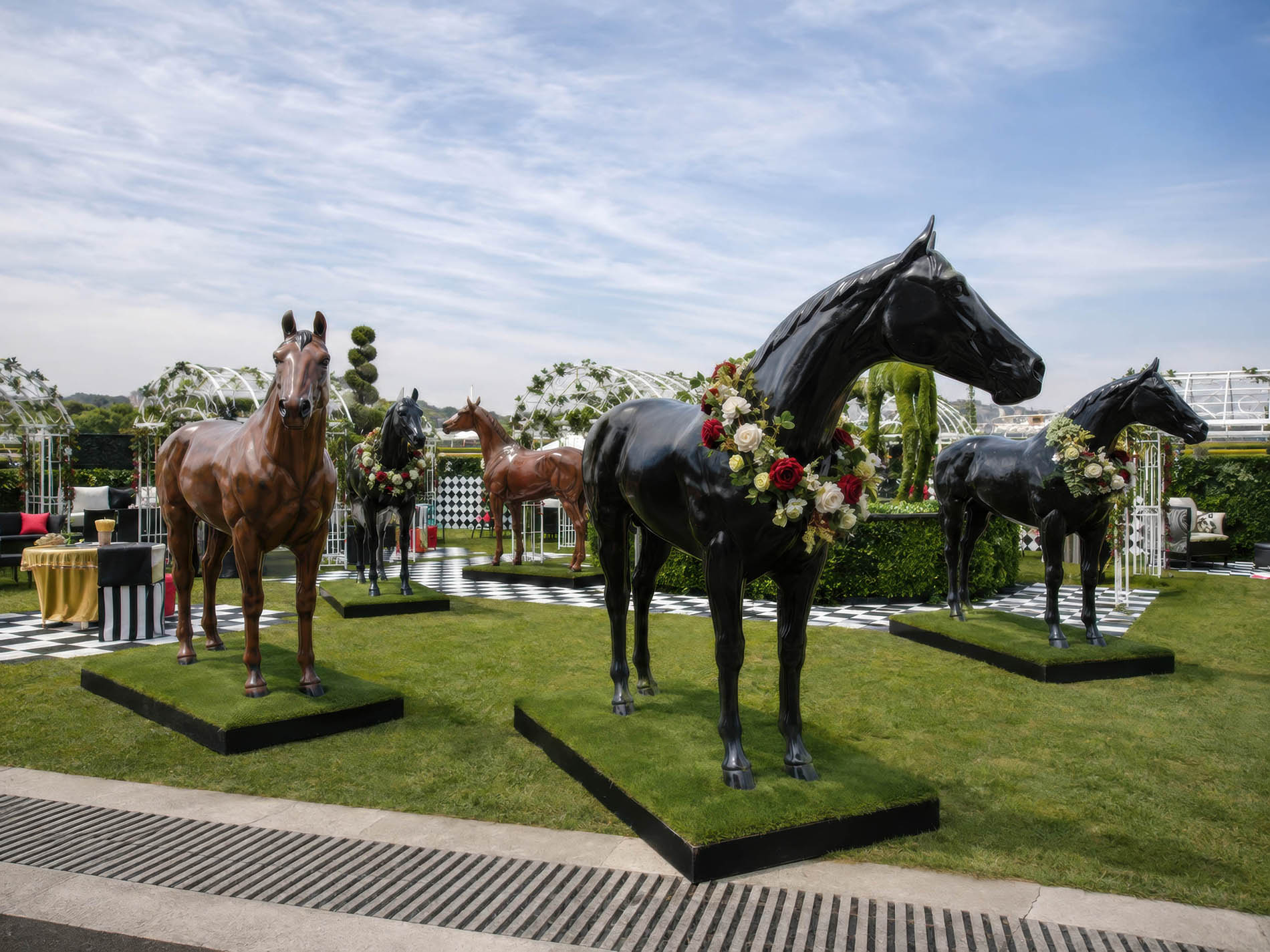 Melbourne Cup venue styling with life-size horses
