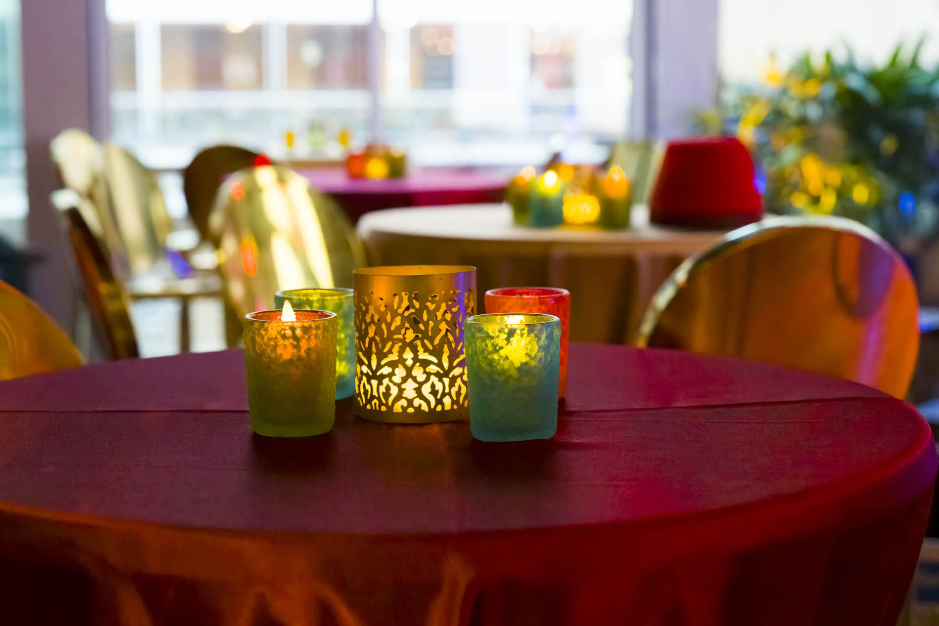 Styled seating vignette with patterned textiles